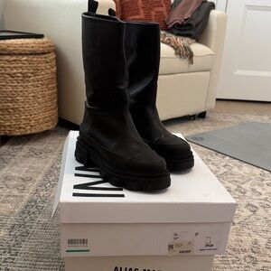 Ganni Black Leather Platform Boots